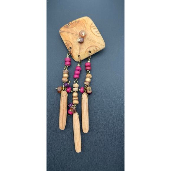 Vintage Handmade Boho Natural Beauty Wood / Wooden Dangle Brooch - Picture 2 of 4